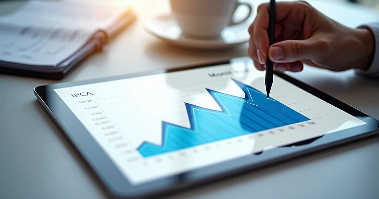 Gráfico digital mostrando a variação do IPCA com destaque para picos e tendências 