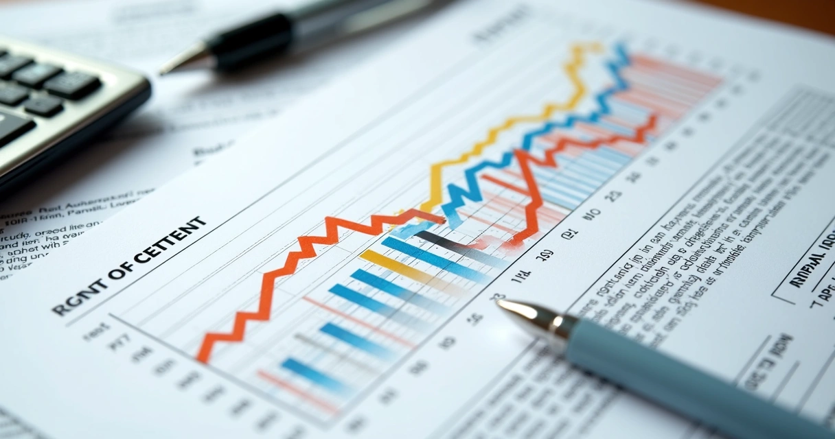 Gráficos coloridos comparando variações dos principais índices de reajuste em um papel de contrato de aluguel