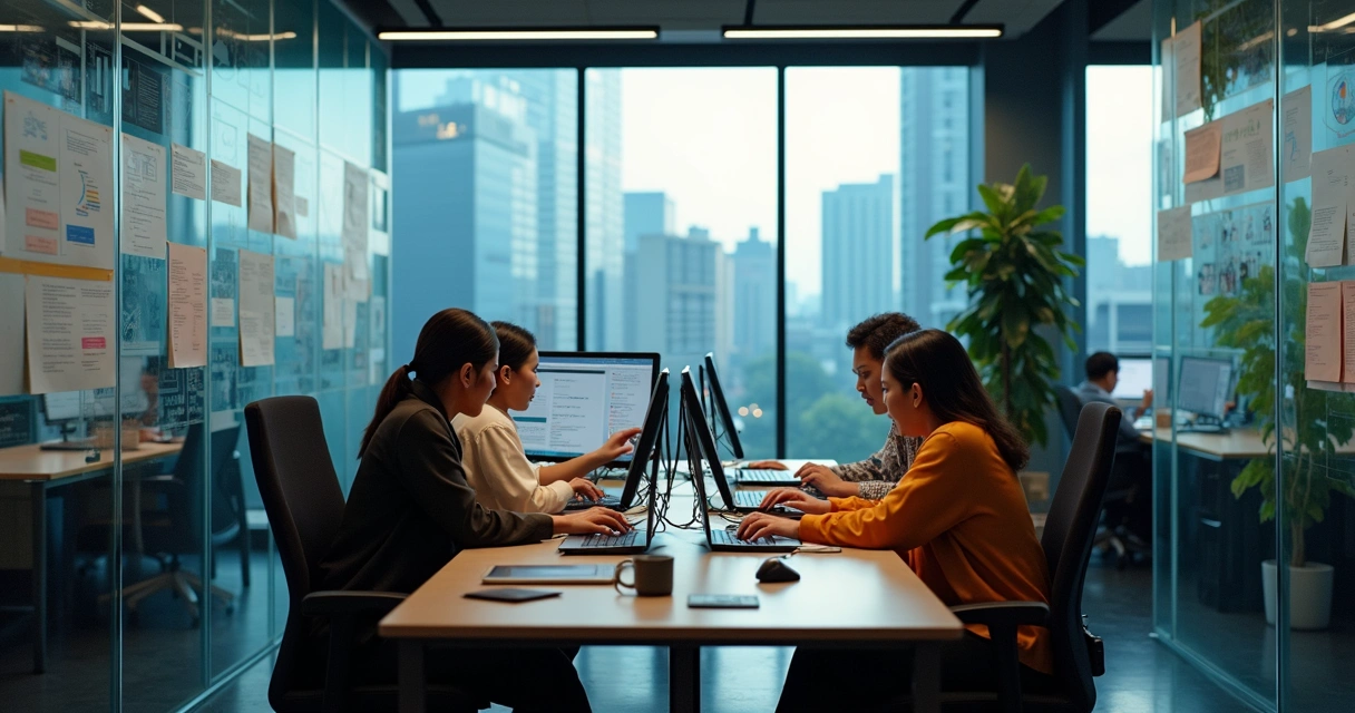 Jakarta tech startup workspace with young Indonesian professionals 