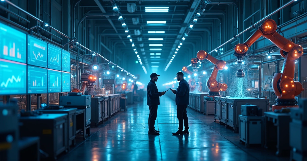 Indústria 4.0 com painéis de dados e máquinas conectadas 