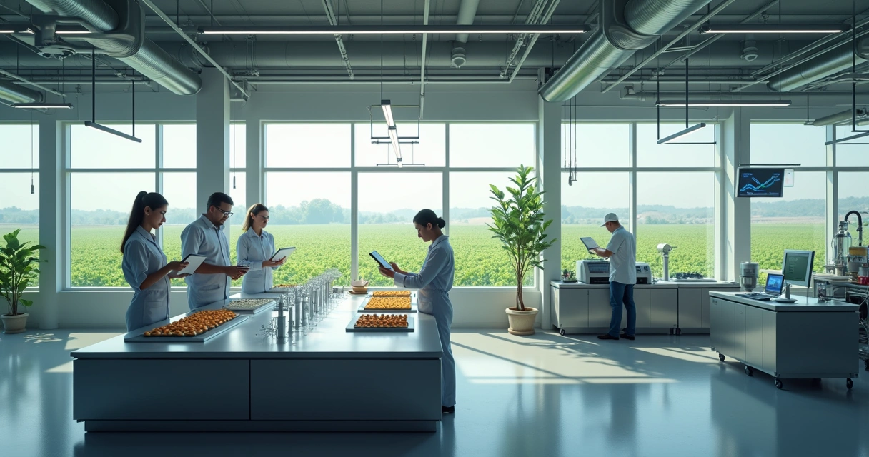 Linha de produção agrícola com setor tecnológico 