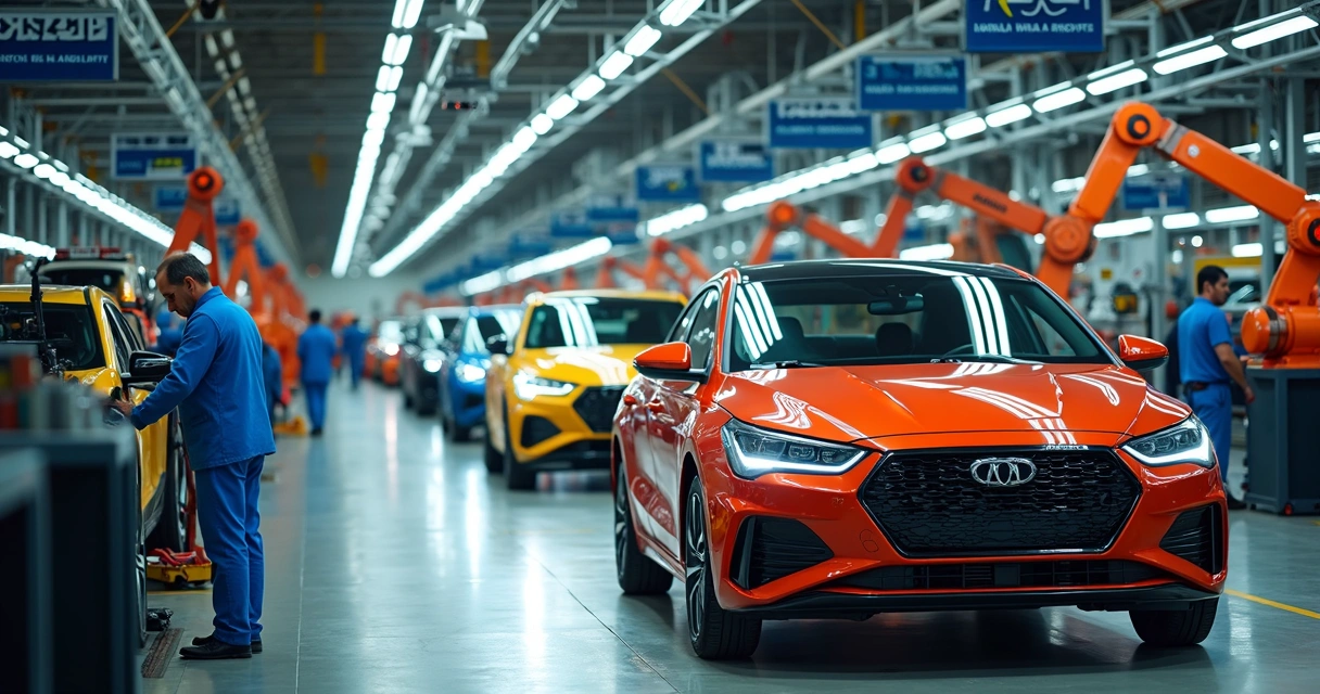 Linha de montagem de automóveis em fábrica moderna com destaque para regiões Norte e Nordeste 