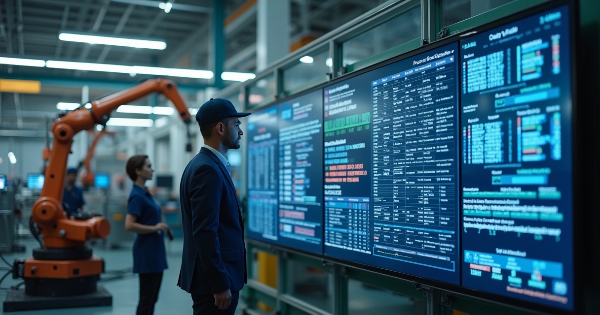 Painel de produção em tela grande em indústria 