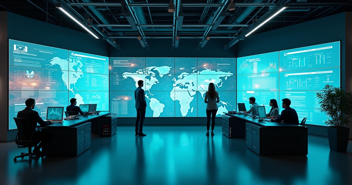 Como aumentar suas vendas pela internet com inteligência de dados 2 Ambiente de empresa moderna com telas e gráficos de dados em destaque
