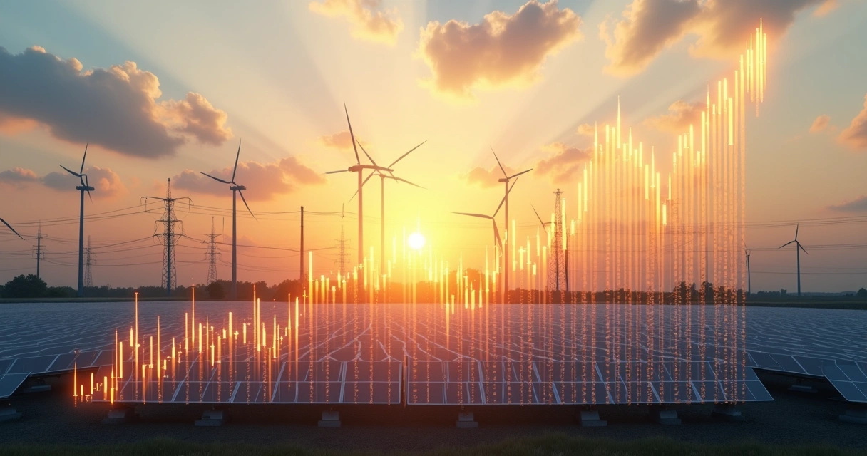 Indústria de energia com painéis e gráfico de fluxo de caixa 