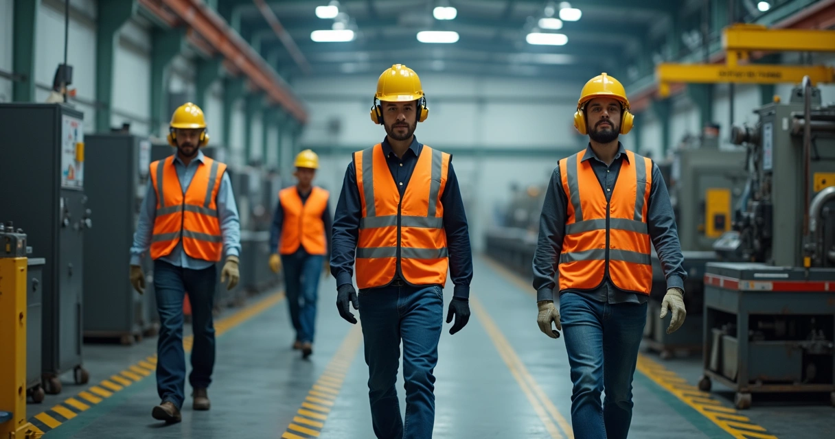 Funcionário usando diferentes EPIs em ambiente industrial 