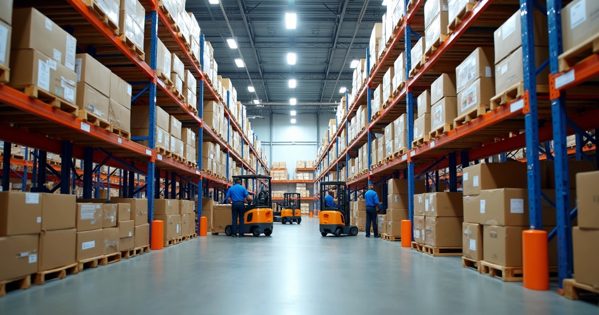 Estoque de produtos importados em armazém industrial moderno