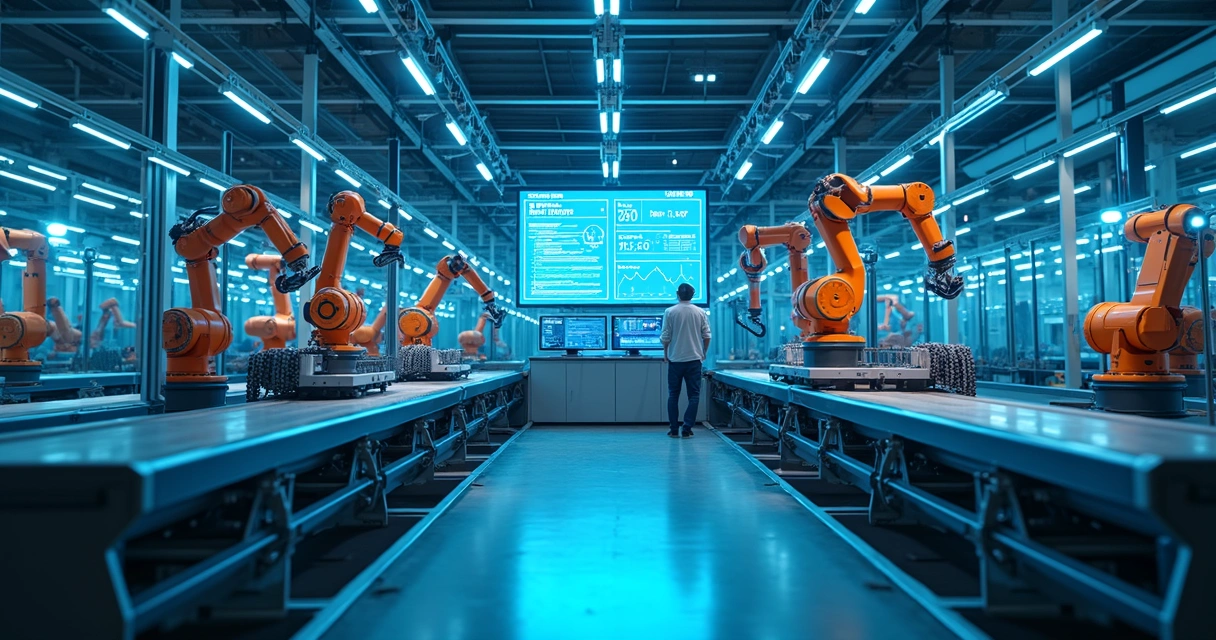 Linha de produção automatizada com IA na indústria 