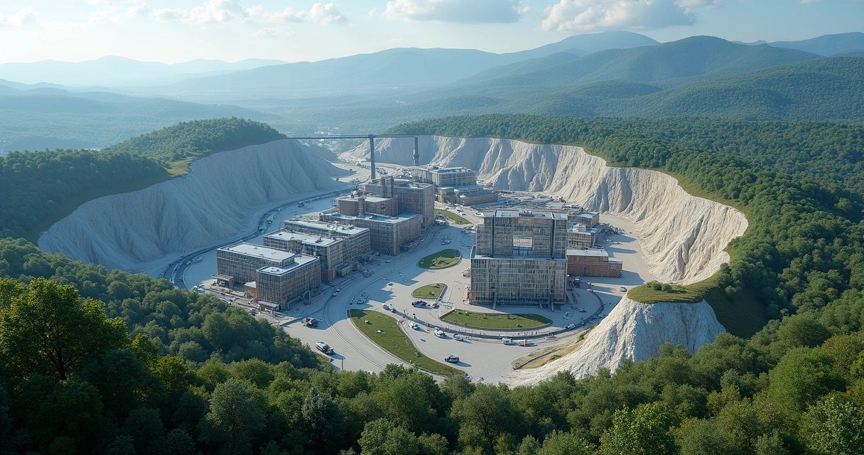 Vista aérea de mineração próxima a centro tecnológico