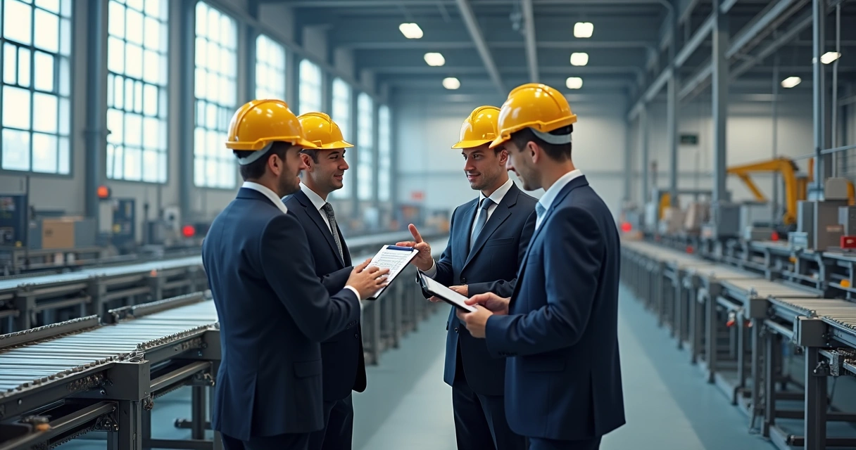 Equipe de auditoria industrial em reunião de check-list 