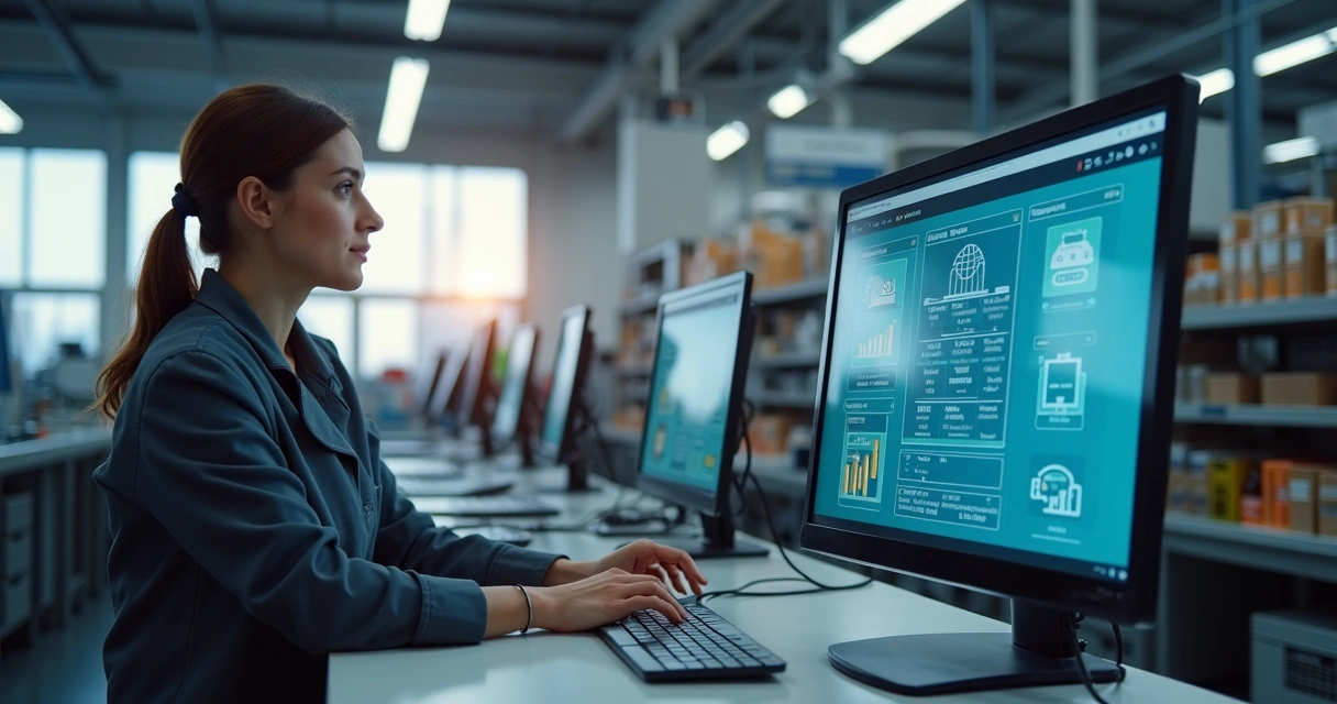 Sistema ERP sendo usado em uma fábrica de pequeno porte 