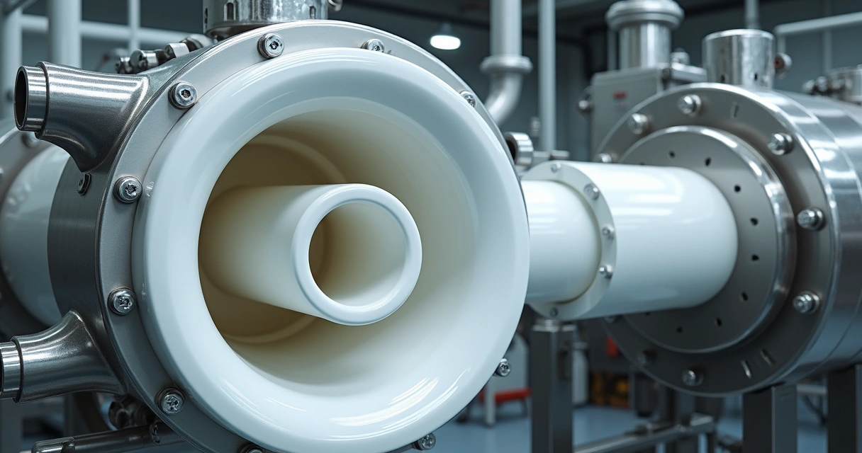Equipamento químico com componentes internos brancos de teflon 