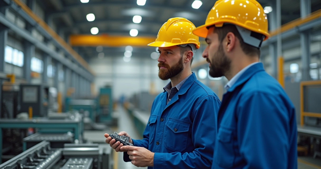 Engenheiro atendendo cliente industrial na fábrica 