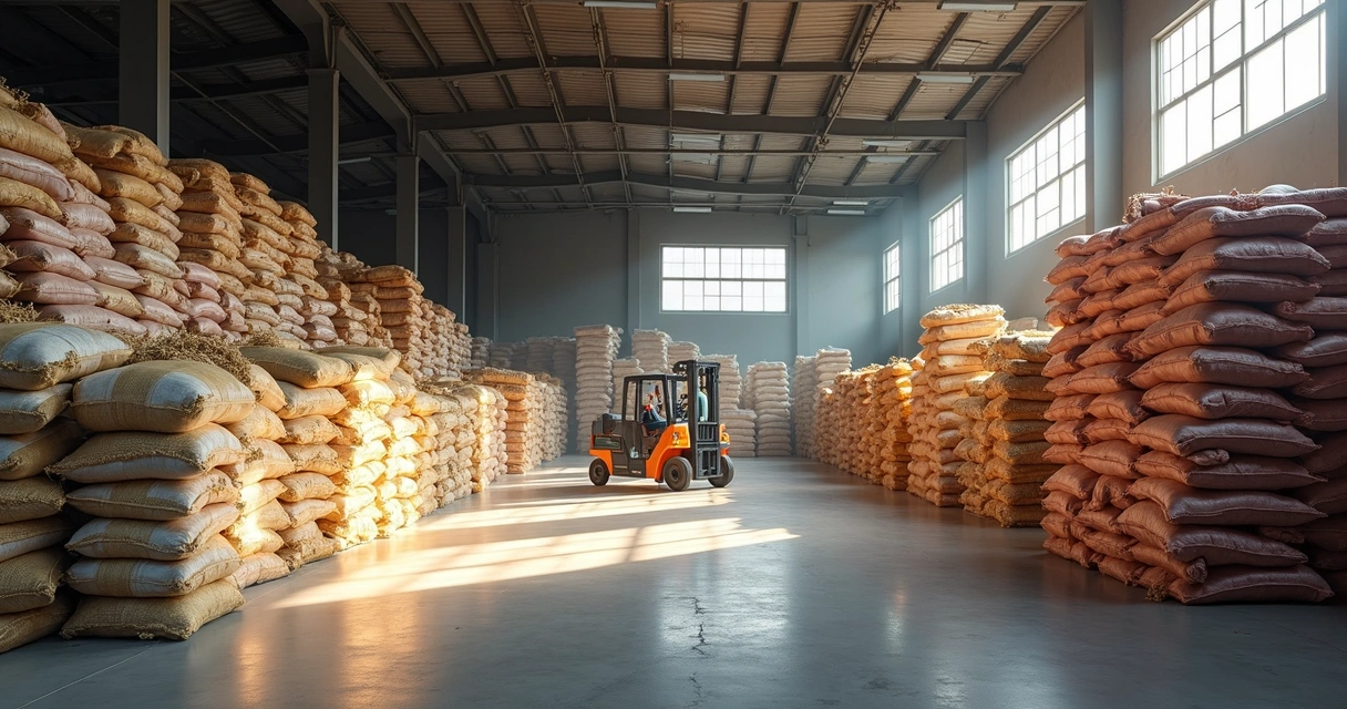 Sacaria de ráfia e big bags sendo usados em indústrias de mineração e agricultura 
