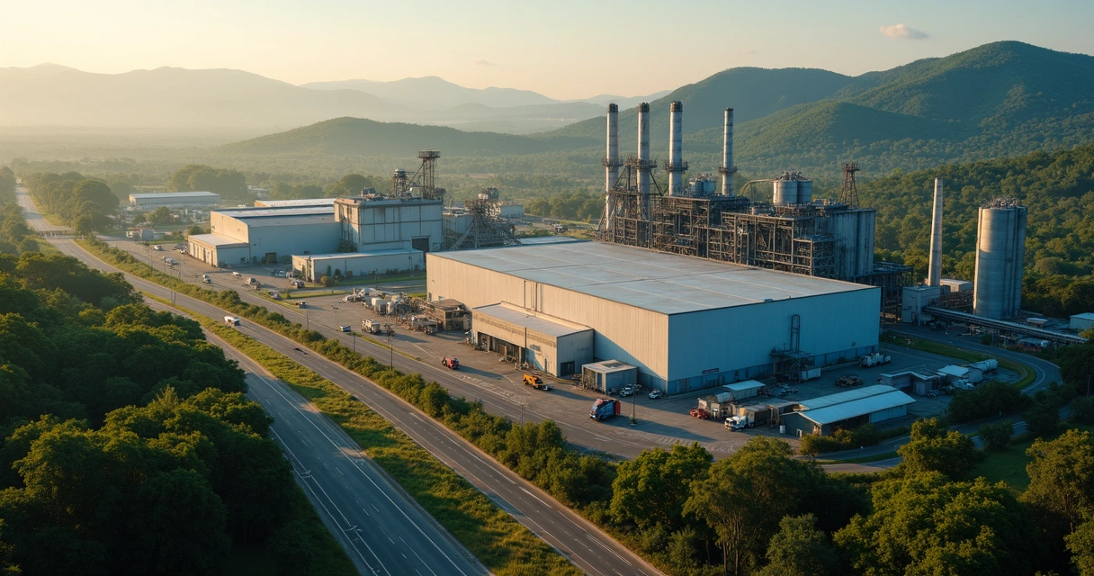 Lista Atualizada de Indústrias no Brasil por Setor e Região 4 Vista aérea de parque industrial com fábricas e silos no sudeste