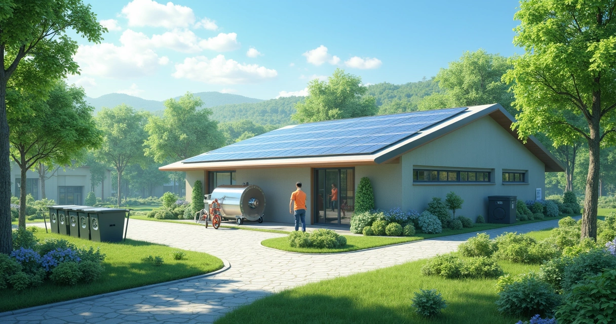 Fábrica têxtil com painéis solares e natureza ao redor