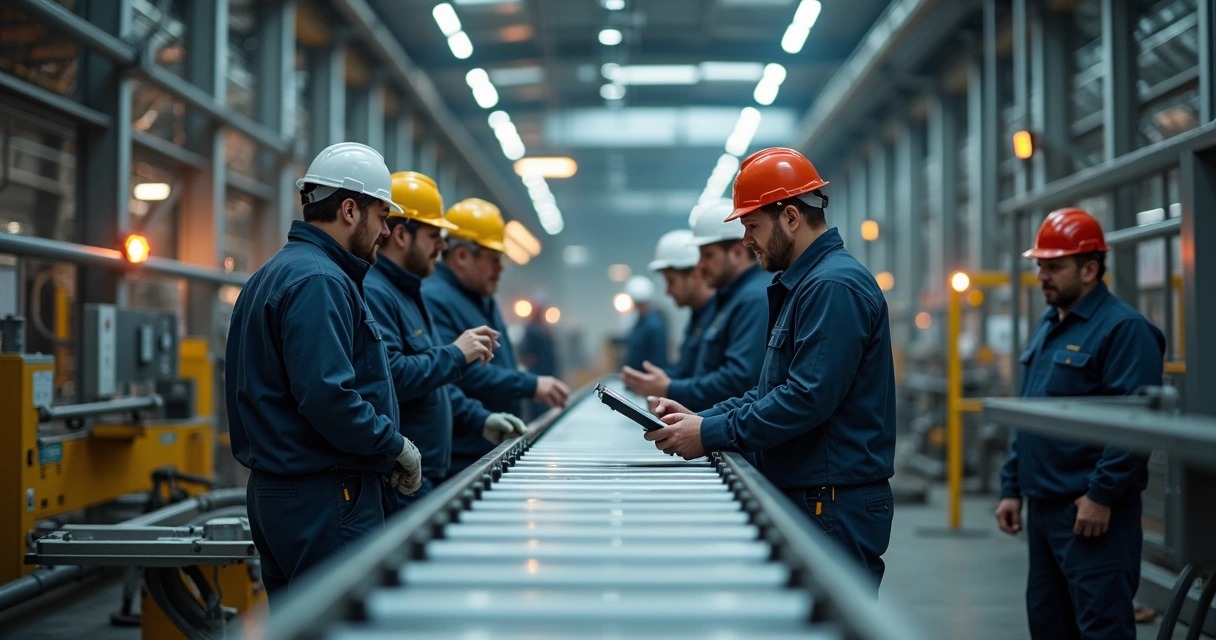 Treinamento de colaboradores em indústria com máquinas modernas 