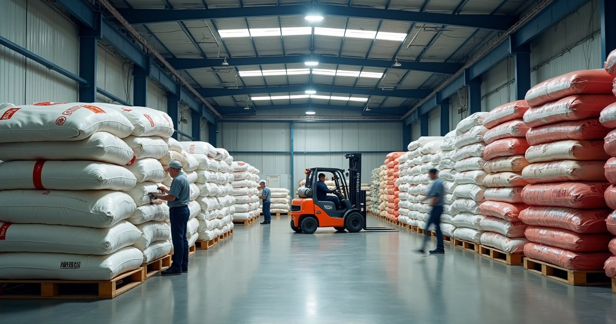 Big bags organizados em ambiente industrial 