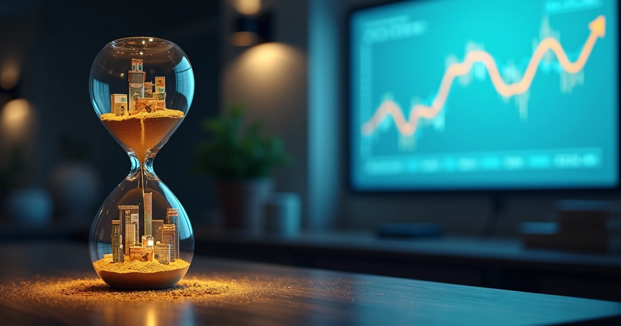 Ampulheta com prédios e notas enquanto inflação corrói rendimento dos FIIs 