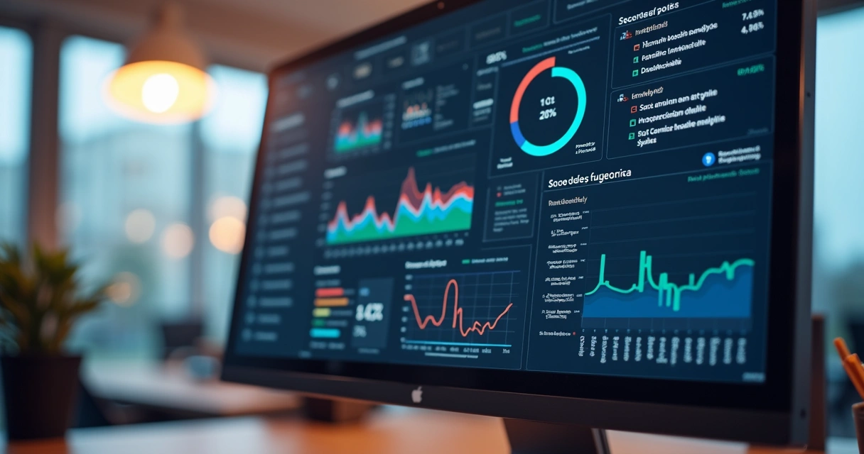 Tela de computador mostrando análise de reputação digital com gráficos e dados detalhados de influenciadores 