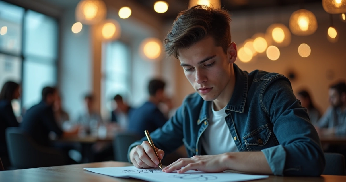 Persona pensativa rodeada de siluetas difuminadas de un grupo social 