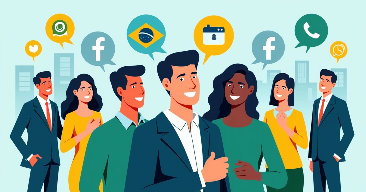 Representação visual do impacto das redes sociais em campanhas eleitorais, com gráficos e ícones de mídias sociais 