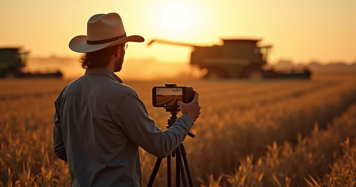 Influenciador do agro gravando vídeo para redes sociais 