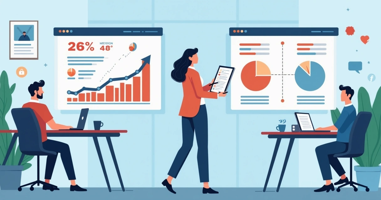 Profissional analisa engajamento de influenciador com checklist e gráficos