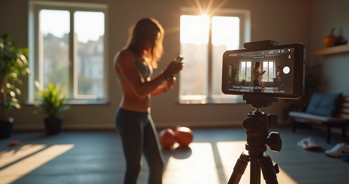 Influenciador fitness interagindo em vídeo com seguidores 