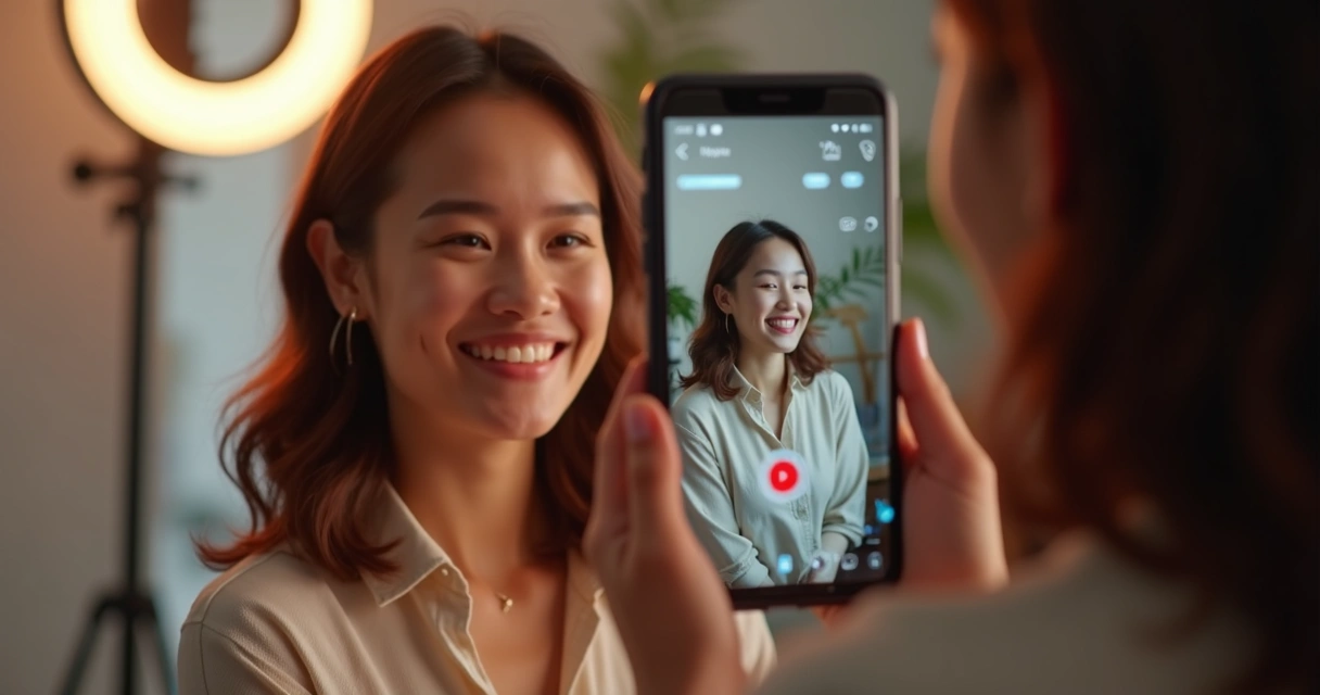 Influenciador mostrando produto em vídeo curto 