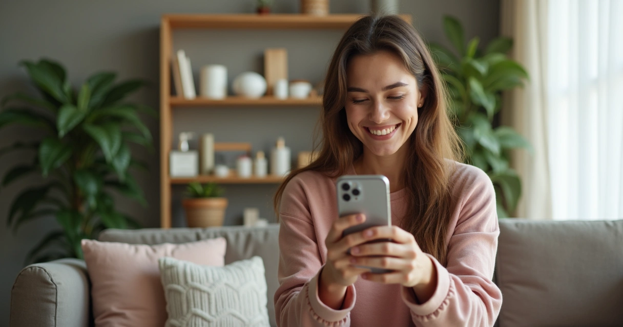 Influenciadora de pequeno porte gravando vídeo em casa para redes sociais 