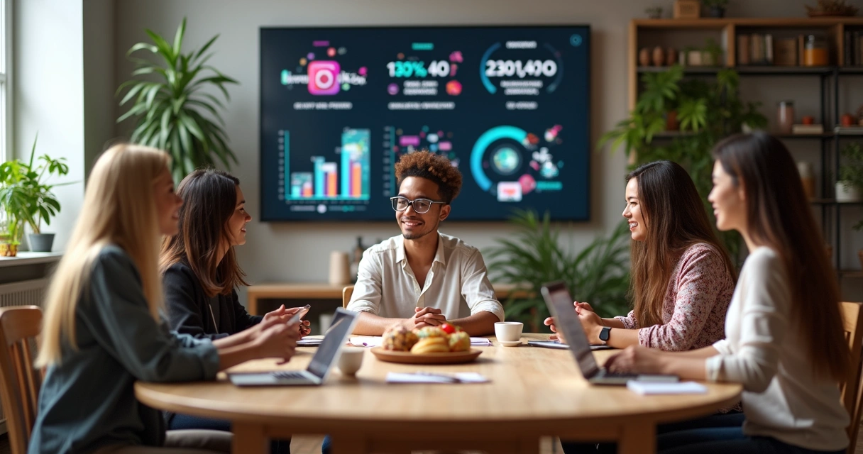 Influenciadores digitais conversando com empresários de pequenas empresas 