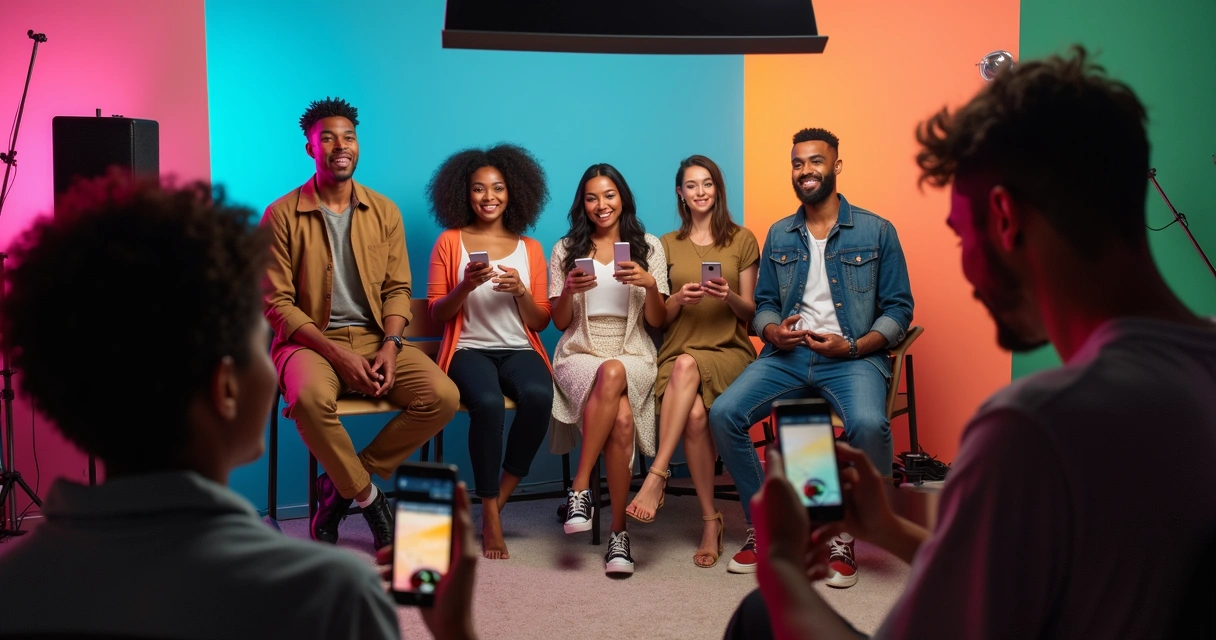 Micro influenciadores gravando vídeos em cenário descontraído 