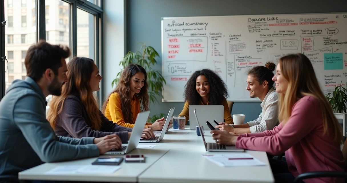 Grupo de influenciadores digitais trabalhando juntos em um escritório moderno 