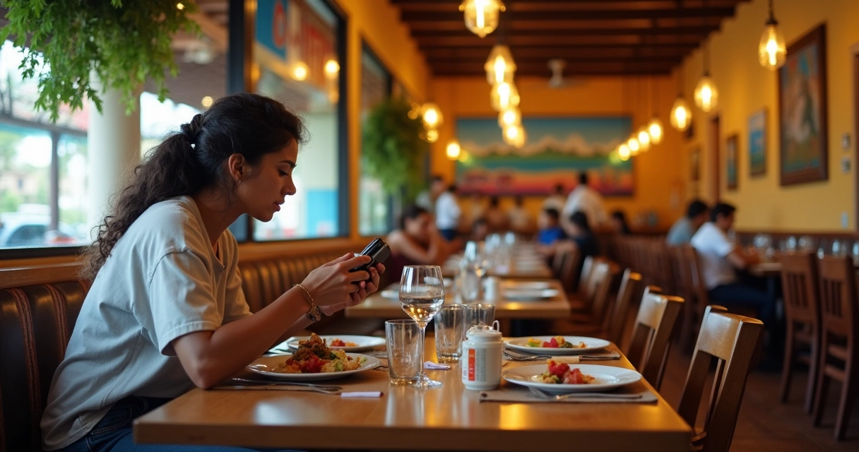 Influenciador baiano fotografando prato típico em restaurante de Salvador 