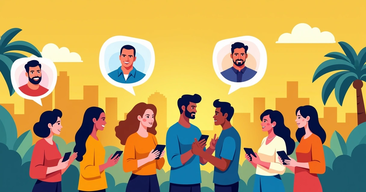 Jovens usando smartphones para acompanhar políticos em redes sociais