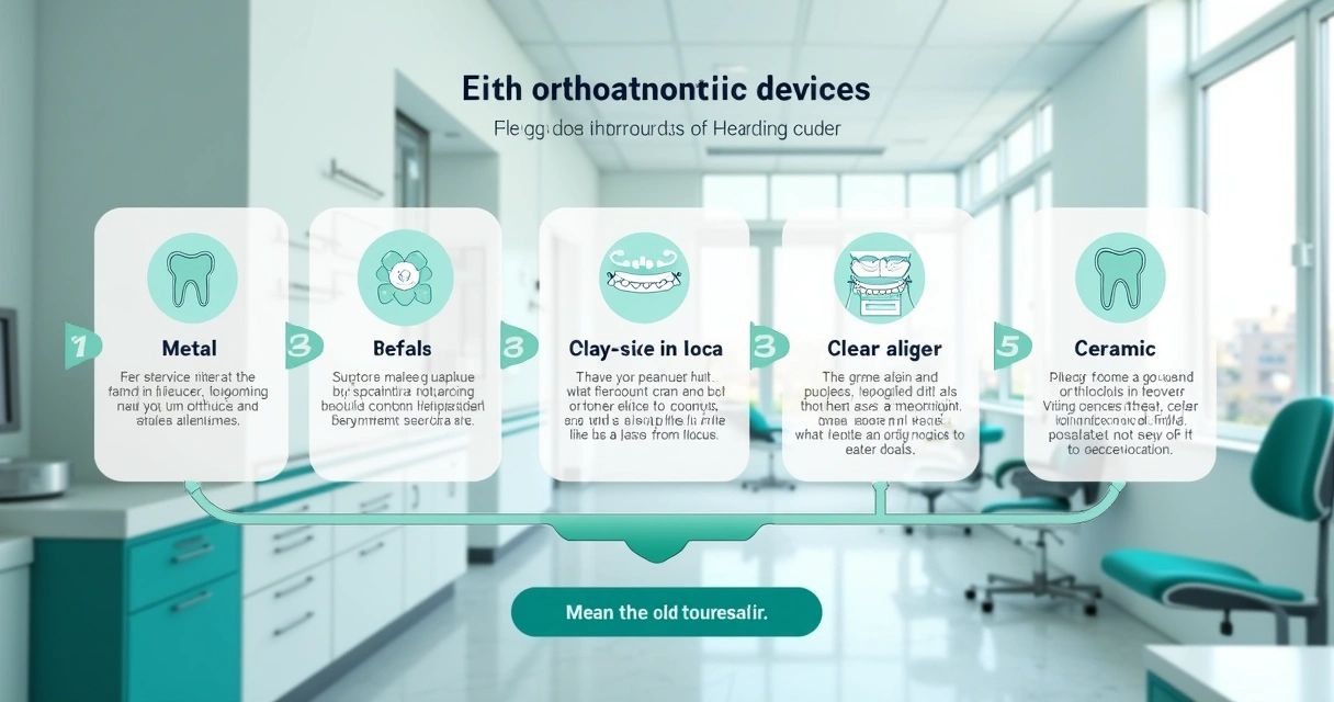 Infográfico sobre diferentes aparelhos ortodônticos em uma clínica