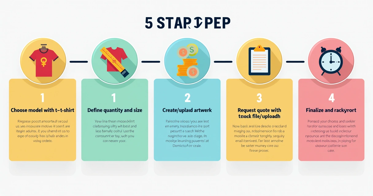 Infográfico visual dos 5 passos para pedir camiseta personalizada online 