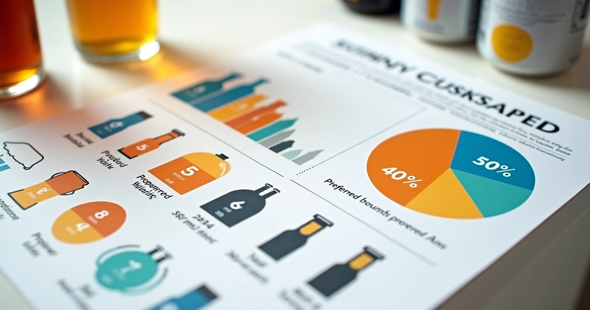 Infográfico colorido mostrando dados sobre consumo de bebidas e preferência de embalagens 
