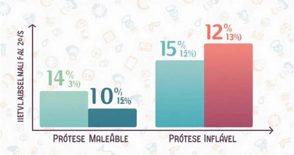 Gráfico colorido de barras mostrando tempo de vida típico das próteses penianas inflável e maleável 