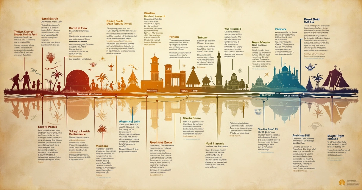 Infográfico colorido mostrando linha do tempo bíblica 