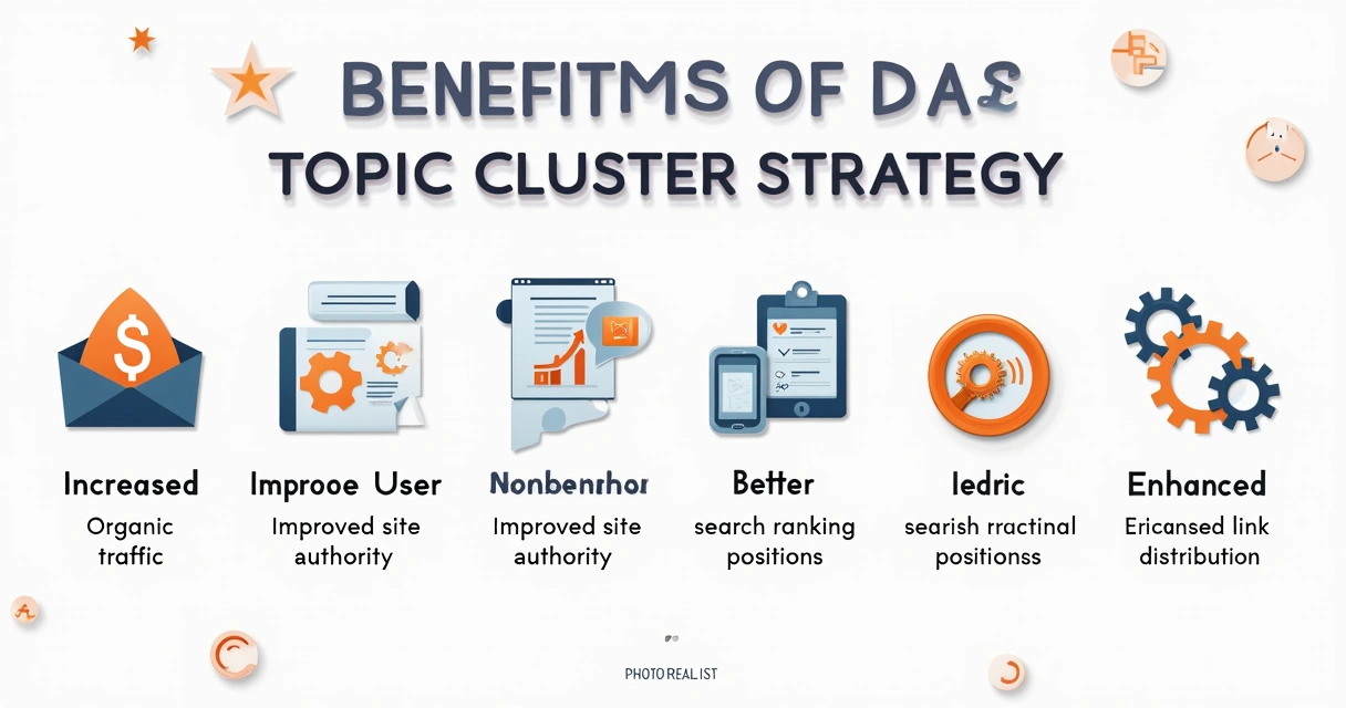 Infográfico mostrando benefícios dos topic clusters para SEO 