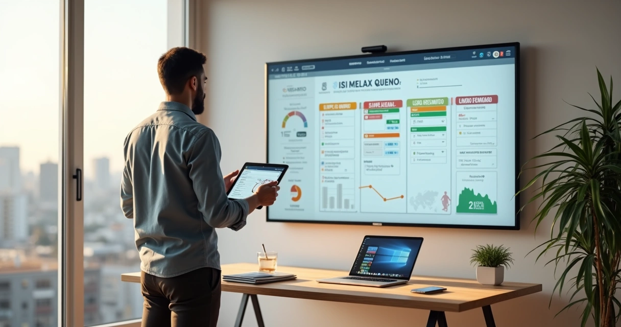 Infoprodutor brasileiro em home office analisando quadro de planejamento de impostos digitais 