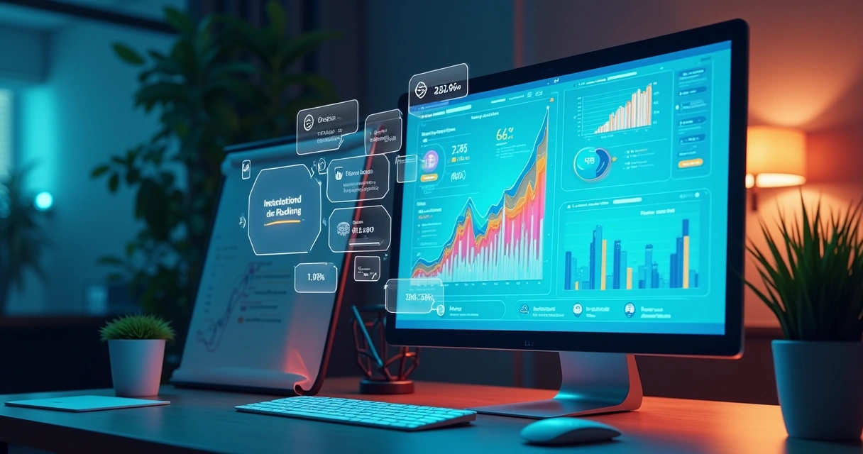 Dashboard moderno exibindo gráficos de crescimento, automações e interação de usuários em plataforma SaaS para infoprodutos 