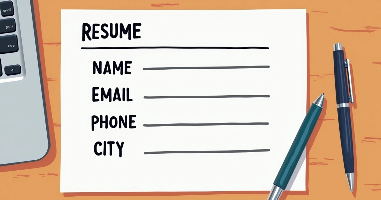 Lista de informações essenciais para currículo em uma folha de papel 