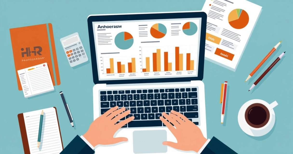 Informe digital de ausentismo laboral con gráficos en una notebook 