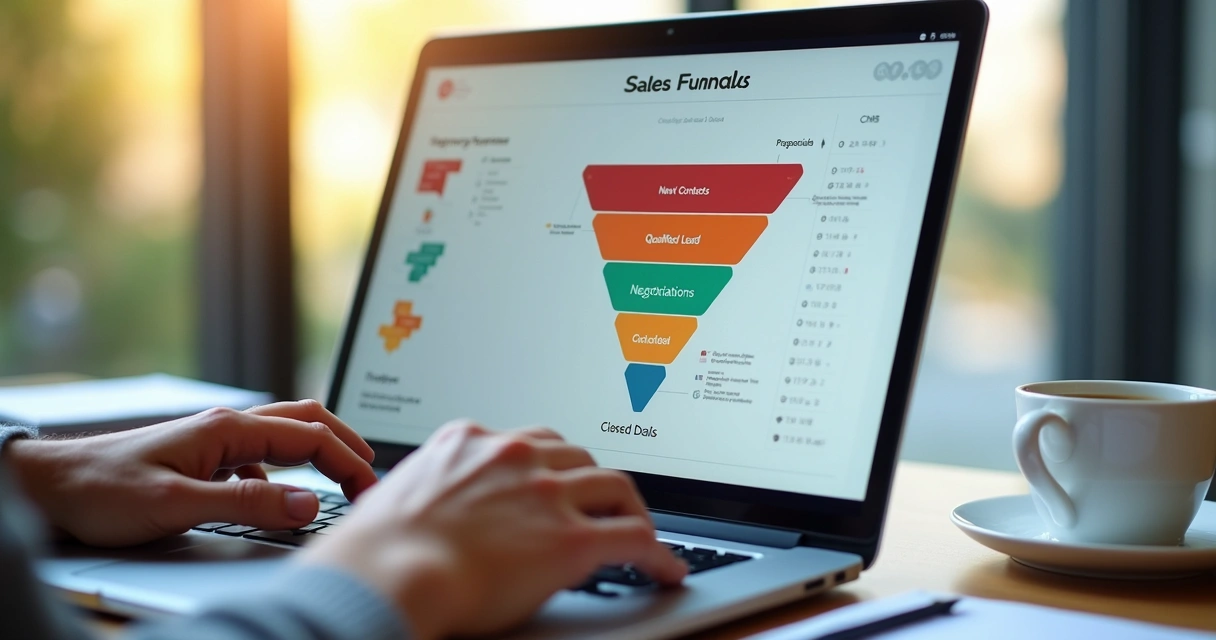 Informe visual de un embudo de ventas con datos de etapas y cantidad de leads 