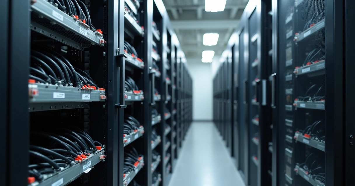 Instalação de cabeamento 9mm em sala técnica de segurança, vários cabos organizados em canaletas 