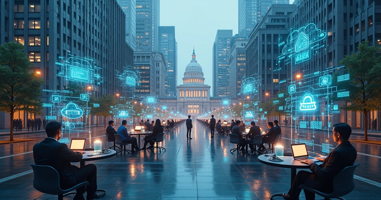 Infraestrutura moderna de uma cidade conectada com sensores e dados digitais 