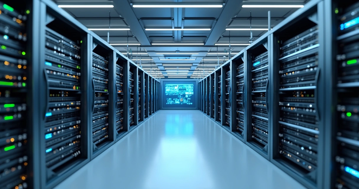 Parcerias para empresas de infraestrutura de TI e datacenter Servidores e racks conectados em um datacenter moderno